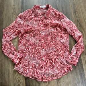 Equipment‎ Femme 100% Silk Button Up Blouse XS Red White Geometric Sheer Top